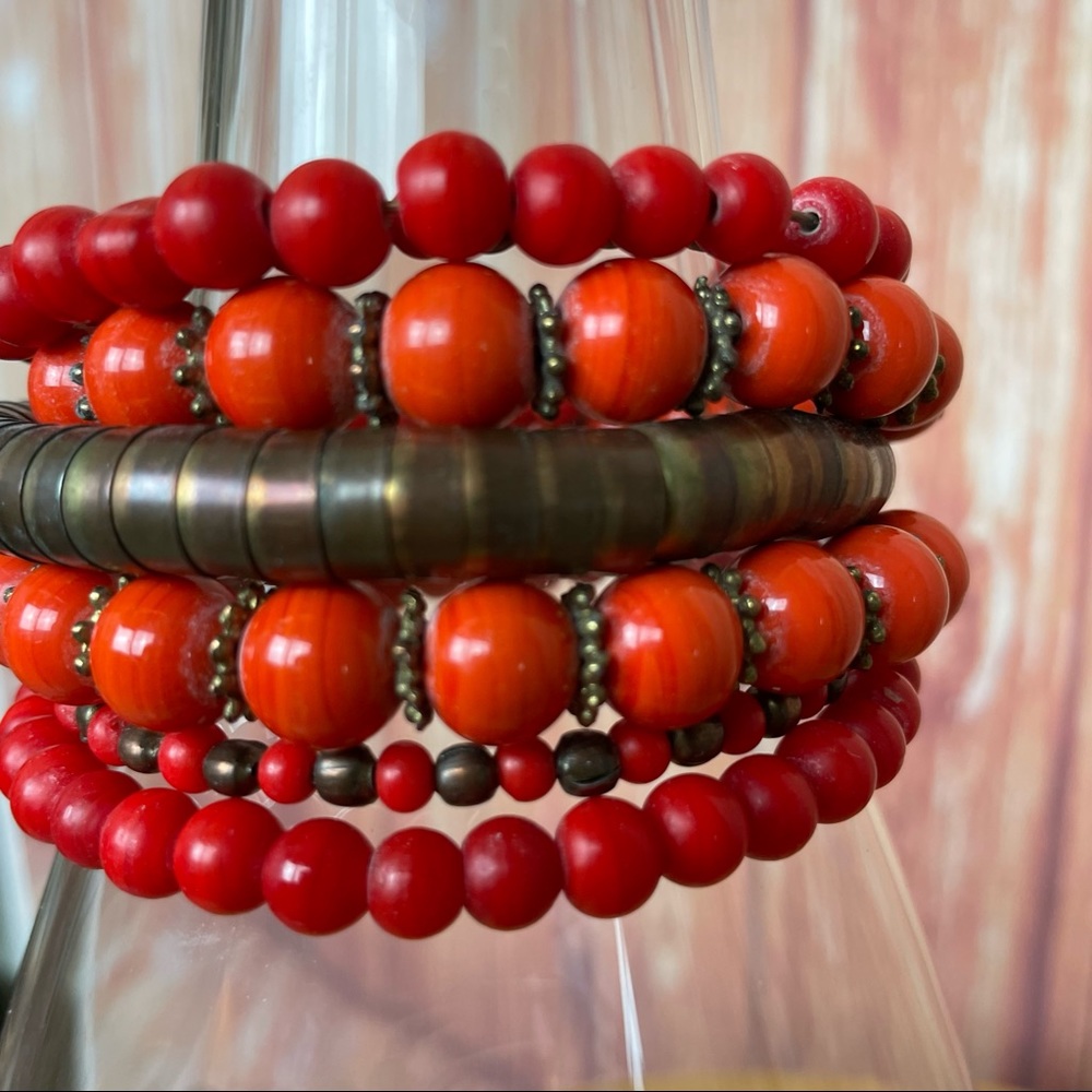 Set Of Two Orange And Multi-Color Boho Bracelets … - image 4